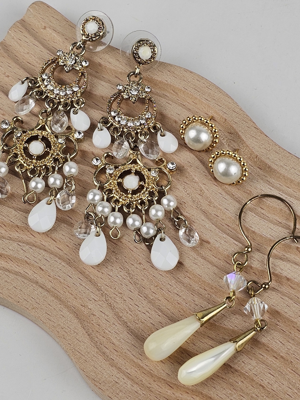 Gold Tone Faux Pearl Pierced Drop Earrings Fashion Jewelry Lot of 3